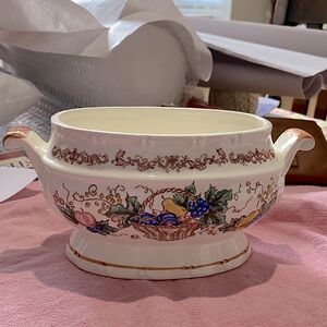 A Holiday Bowl with 2 Handles and a basket of Fall Fruit&Veggie Hand Painted EC.